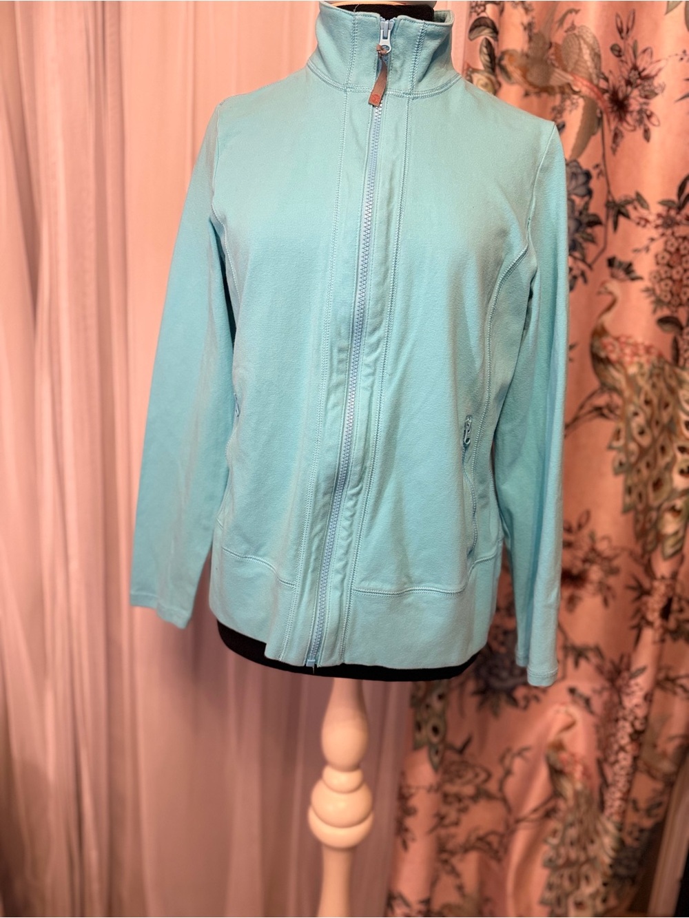 Talbots Women’s Large Aqua Blue Full Zip Stretch Jacket Cotton Blend EUC